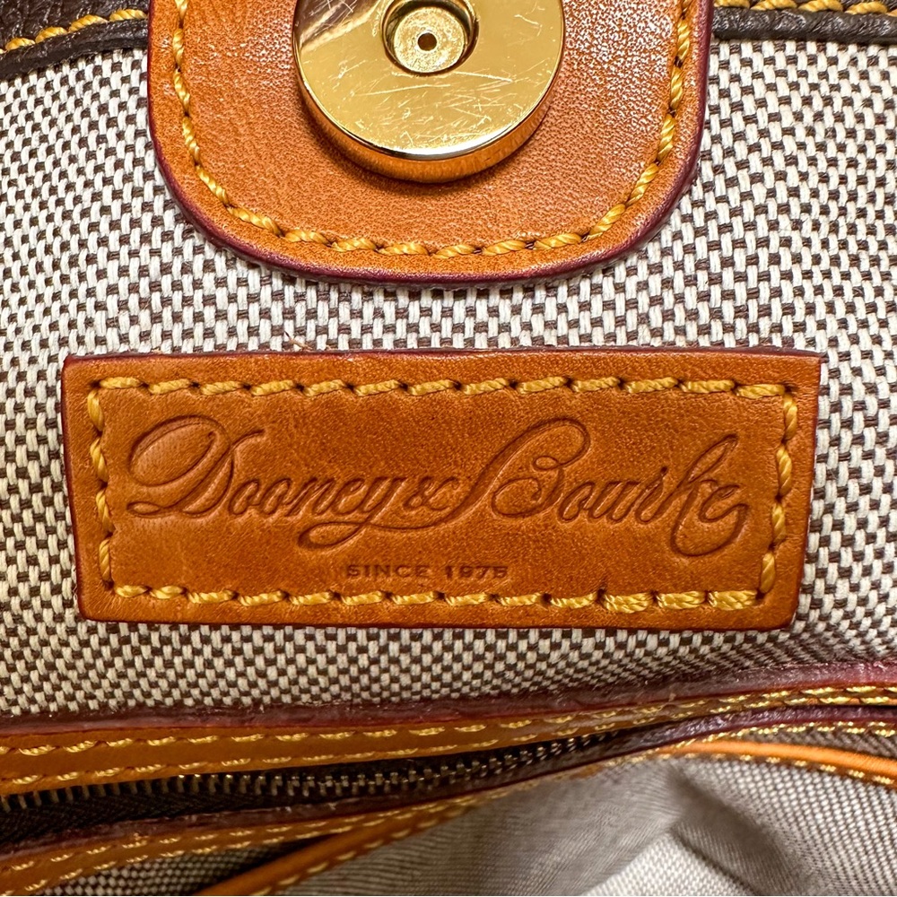 Dooney & Bourke Pebbled Grain Leather Shopper Tote Brown With Tan Trim - Picture 11 of 12